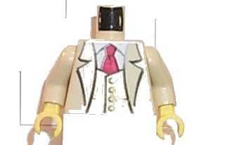 LEGO onderdeel Torso Studios Suit Jacket with Vest and Red Tie Pattern (Gent) / Tan Arms / Yellow Hands (973px172c01)
