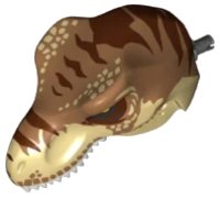 LEGO part Dinosaur Head Tyrannosaurus rex with Pin, White Teeth, Medium Nougat Top and Dark Brown Stripes Pattern 98161c04pb01