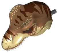 LEGO onderdeel Dinosaur Head Tyrannosaurus rex with Pin, White Teeth, Medium Nougat Top and Dark Brown Stripes Pattern (98161c04pb01)