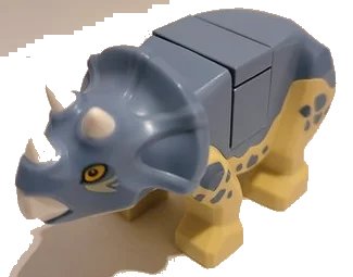 LEGO onderdeel Dinosaur Triceratops Baby with Sand Blue Top with White Horns and Beak Pattern with Brick and Tile (tricera06)