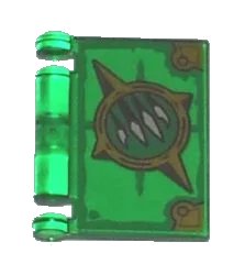 LEGO onderdeel Minifigure, Utensil Book Cover with Gold Circle with Spikes, White Claws, Green Highlights Pattern (Nexo Knights Book of Revenge) (24093pb003)