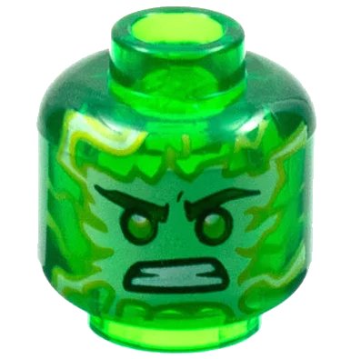 LEGO onderdeel Minifigure, Head White and Lime Energy Face, Lime Eyes, Scowl Pattern - Vented Stud (3626pb3354)
