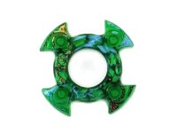 LEGO part Ring 4 x 4 with 2 x 2 Hole and 4 Swirl Ends with Blue and Red Pattern (Ninjago Spinner Crown) 98345pb03