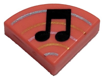 LEGO part Tile, Round 1 x 1 Quarter with Music Note Single Bar and Curved Lines Pattern (25269pb022)