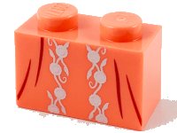 LEGO part Brick 1 x 2 with Silver Flower Filigree and Dark Brown Dress Gather Lines Pattern 3004pb209