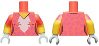 LEGO part Torso Female White Blaze, Medium Lavender Rosettes Pattern / Yellow Arms with Coral Short Sleeves, Medium Lavender Rosettes Pattern / Light Aqua Hands 973pb3433c01