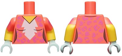 LEGO onderdeel Torso Female White Blaze, Medium Lavender Rosettes Pattern / Yellow Arms with Coral Short Sleeves, Medium Lavender Rosettes Pattern / Light Aqua Hands (973pb3433c01)