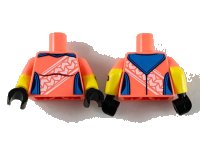 LEGO onderdeel Torso Female Compression with Dark Azure Panels and White Stripe Pattern / Yellow Arms with Coral Short Sleeve Pattern and Bandage on Right / Black Hands 973pb3660c01