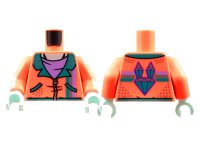 LEGO part Torso Jacket, Dark Turquoise Lapels, Silver Zipper and Speckles, Medium Lavender Shirt Pattern / Coral Arms / Light Aqua Hands 973pb4305c01