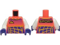 LEGO part Torso Racing Suit, Bright Light Orange Mountains Logo, Dark Purple Dots and Panels, 'SPORT' on Back Pattern / White Arms / Dark Purple Hands 973pb4468c01