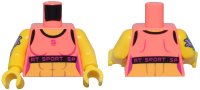 LEGO part Torso Female Crop Top, Black Trim, Magenta 'SPORT' over Yellow Bare Skin with Muscles Pattern / Yellow Arm Left / Yellow Arm Right with Flower Tattoo Pattern / Yellow Hands 973pb5494c01