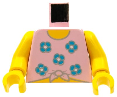 LEGO onderdeel Torso Shirt Tied at Bottom with Blue Flowers, Yellow Neck and Stomach Pattern / Yellow Arms / Yellow Hands (973pb0018c01)