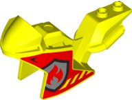 LEGO part Motorcycle Fairing, Racing (Sport) Bike with Red and Silver Fire Logo Pattern on Both Sides 18895pb28