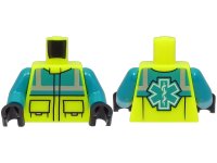 LEGO part Torso Dark Turquoise Safety Vest with Silver Reflective Stripes, Black Pockets, EMT Star of Life on Back Pattern / Dark Turquoise Arms / Black Hands 973pb4533c01