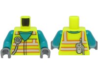 LEGO part Torso Safety Vest with Silver and Orange Reflective Stripes over Dark Turquoise Shirt, Radio Pattern / Dark Turquoise Arms / Dark Bluish Gray Hands 973pb4780c01