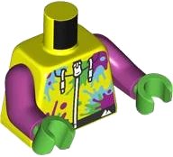 LEGO part Torso Jacket with Paint Splotches, White Drawstrings, Zipper, and Black Waistband with Mountains Logo Pattern / Magenta Arms / Bright Green Hands 973pb5297c01