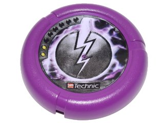 LEGO onderdeel Throwing Disk with Throwbot Electro / Slizer Energy 2 Pips, LEGO Technic Logo, and Lightning Emblem Pattern (32171pb049)