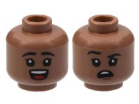 LEGO part Minifigure, Head Dual Sided Child Black Eyebrows, Open Mouth Smile with Top Teeth and Red Tongue / Right Eyebrow Raised, Confused Pattern - Hollow Stud 3626pb2995