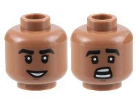 LEGO onderdeel Minifigure, Head Dual Sided Black Thick Eyebrows, Chin Dimple, Grin with Teeth / Scared Pattern - Hollow Stud 3626pb3151