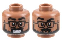 LEGO part Minifigure, Head Dual Sided Black Eyebrows, Glasses, and Full Beard, Smile with Teeth / Pucker Pattern - Hollow Stud 3626pb3153