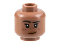 LEGO part Minifigure, Head Female Black Eyebrows, Reddish Brown Freckles, Dark Orange Lips, Lopsided Smile Pattern - Hollow Stud 3626pb3164