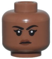 LEGO part Minifigure, Head Female Black Eyebrows and Eyelashes, Reddish Brown Lips, Stern Pattern - Hollow Stud 3626pb3250