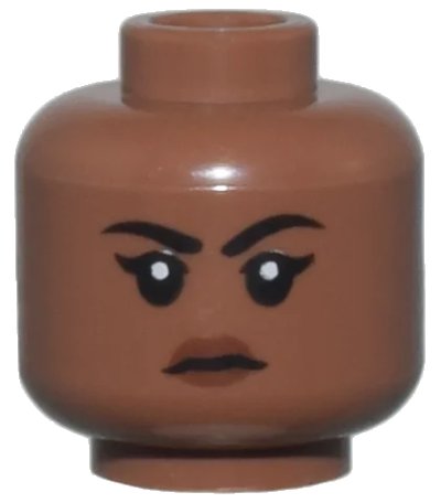 LEGO onderdeel Minifigure, Head Female Black Eyebrows and Eyelashes, Reddish Brown Lips, Stern Pattern - Hollow Stud (3626pb3250)