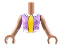 LEGO onderdeel Torso Mini Doll Girl Medium Lavender Vest with Pockets, Horse Silhouette and White Collar over Yellow Shirt Pattern, Medium Brown Arms with Hands FTGpb396c01