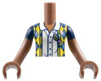 LEGO onderdeel Torso Mini Doll Girl Dark Blue Vest with Yellow and White Diamonds over Blouse Pattern, Medium Brown Arms with Hands with Dark Blue Short Sleeves FTGpb412c01