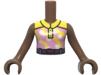 LEGO part Torso Mini Doll Girl Bright Pink Sleeveless Top with White Polka Dots, Yellow Collar and Stripes, Reddish Brown Belt Pattern, Medium Brown Arms with Hands FTGpb423c01