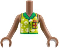 LEGO part Torso Mini Doll Girl Molded White Torso Shell, Lime Shirt, Green Collar, White Snowflakes, Gift Pattern, Medium Brown Arms with Hands FTGpb542c01