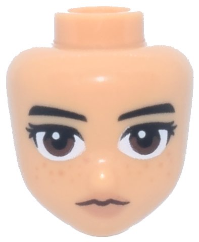 LEGO part Mini Doll, Head Friends with Black Eyebrows and Eyelashes, Dark Brown Eyes, Nougat Lips and Medium Nougat Freckles Pattern (109606)