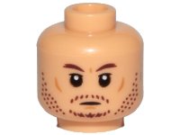LEGO part Minifigure, Head Dark Brown Eyebrows, Stubble, Nougat Cheek Lines and Chin Dimple Pattern - Hollow Stud 3626pb3052