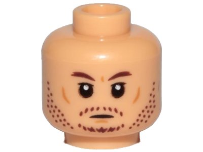 LEGO onderdeel Minifigure, Head Dark Brown Eyebrows, Stubble, Nougat Cheek Lines and Chin Dimple Pattern - Hollow Stud (3626pb3052)