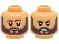 LEGO onderdeel Minifigure, Head Dual Sided Dark Brown Eyebrows and Full Beard, Nougat Cheek Lines, Neutral / Angry with Open Mouth with Teeth Pattern - Hollow Stud 3626pb3134
