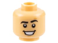 LEGO part Minifigure, Head Black Eyebrows, Raised Left, Chin Dimple, Open Mouth Smile with Teeth Pattern - Hollow Stud 3626pb3152