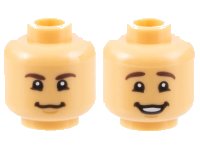 LEGO part Minifigure, Head Dual Sided Dark Brown Eyebrows, Chin Dimple, Grin / Smile with Teeth Pattern - Hollow Stud 3626pb3160