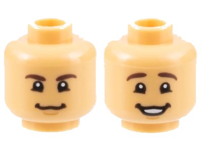 LEGO onderdeel Minifigure, Head Dual Sided Dark Brown Eyebrows, Chin Dimple, Grin / Smile with Teeth Pattern - Hollow Stud (3626pb3160)