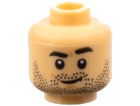 LEGO onderdeel Minifigure, Head Black Eyebrows and Beard Stubble with Smirk and Chin Dimple Pattern - Hollow Stud 3626pb3187