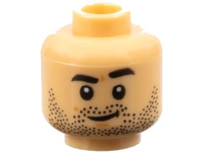 LEGO onderdeel Minifigure, Head Black Eyebrows and Beard Stubble with Smirk and Chin Dimple Pattern - Hollow Stud (3626pb3187)