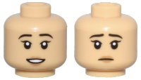 LEGO part Minifigure, Head Dual Sided Female Black Eyebrows, Medium Nougat Lips, Open Mouth Smile with Teeth / Sad Pattern - Hollow Stud 3626pb3240