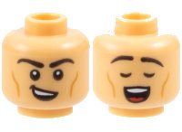 LEGO part Minifigure, Head Dual Sided Black Eyebrows, Medium Nougat Cheek Lines, Lopsided Open Mouth Smile / Closed Eyes, Singing Pattern - Vented Stud 3626pb3677