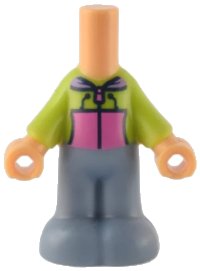 LEGO part Micro Doll, Body with Molded Lime Top and Sand Blue Pants and Printed Hoodie with Dark Pink Pockets and Zipper, Medium Lavender Collar Pattern bb1357pb011