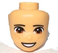 LEGO part Mini Doll, Head Friends with Black Eyebrows, Dark Orange Eyes, Freckles and Open Mouth Smile with Teeth Pattern 84044
