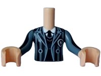 LEGO part Torso Mini Doll Girl Dark Bluish Gray Striped Jacket over Black Sweater and Tie over White Shirt Pattern, Medium Tan Arms with Hands with Black Long Sleeves with Dark Bluish Gray Stripes FTGpb487c01