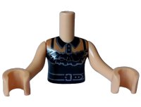 LEGO part Torso Mini Doll Girl Black Halter Top with Silver Belt and Ruffles over Medium Nougat Shirt with Collar and Buttons Pattern, Medium Tan Arms with Hands FTGpb488c01