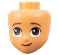 LEGO part Mini Doll, Head Friends with Reddish Brown Eyebrows and Grin, Medium Brown Eyes Pattern 104533