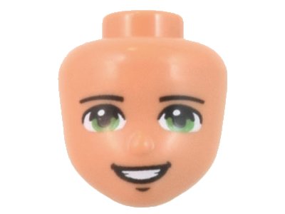 LEGO onderdeel Mini Doll, Head Friends with Black Eyebrows, Bright Green Eyes, Open Mouth Smile and Chin Dimple Pattern (1430)