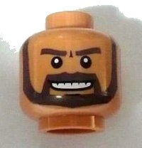 LEGO onderdeel Minifigure, Head Beard Dark Brown, White Pupils and Grin with Teeth Pattern 3626pb0384