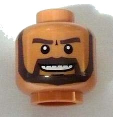 LEGO onderdeel Minifigure, Head Beard Dark Brown, White Pupils and Grin with Teeth Pattern (3626pb0384)